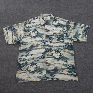 Tommy Bahama‎ Shirt Mens Large Multicolor Silk Hawaiian Scenic Aloha Beach Print
